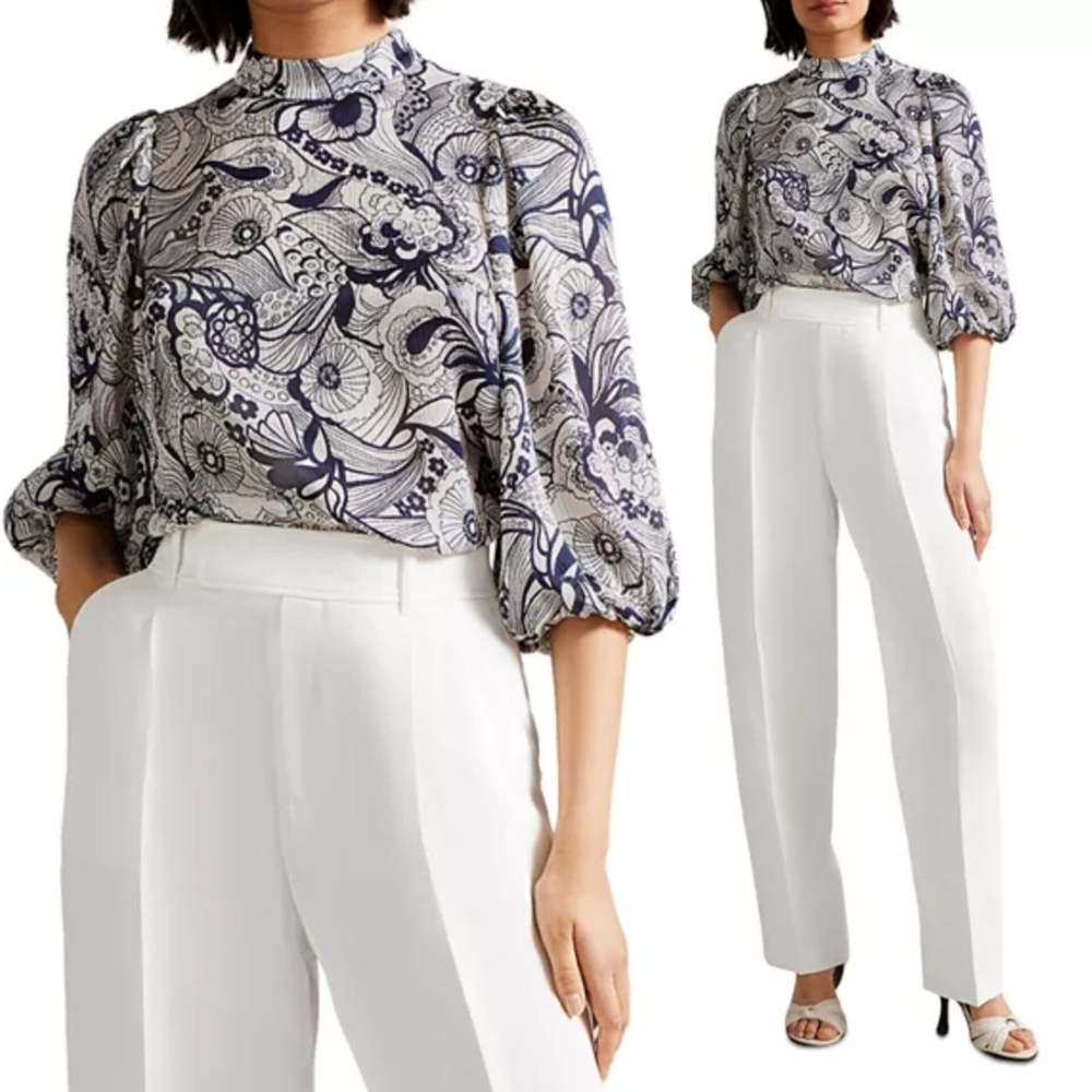 Ted Baker Johsiie Stand Collar Balloon Sleeve Top